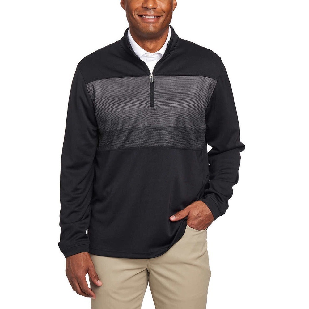 Pebble‎ Beach Mens Dry-Luxe Performance 1/4 Zip Pullover Black Grey Medium